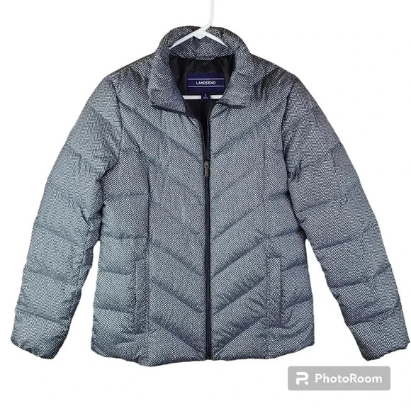 Lands' End Jackets & Blazers - Lands' End black and grey Chevron puffer coat